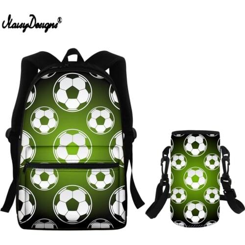 NOISYDESIGNS 3D Football Printing Teenager Boys Girls School Bags Casual Primary Student Backpack Set Book Bags with Kettle Bags