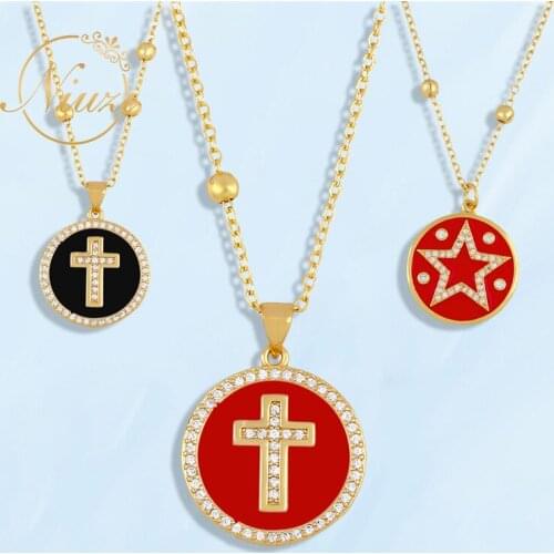 K-pop Fashion Creative Teens Couple Necklaces For Women Vintage Red Black Round Cross Necklaces Heart Pendants Fine Gifts Female