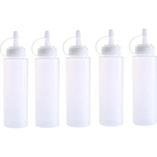ProfessionalA set of 5 sizes 8 oz plastic Squeeze sauce bottle for homemade ketchup and restaurant, mustard, mayonnaise