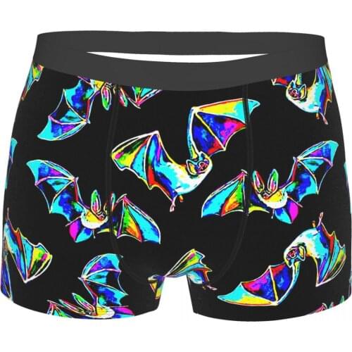 Psychedelic Bat Pattern Goth 1980s Subculture Rock Romance Underpants Breathbale Panties Mens Underwear Print