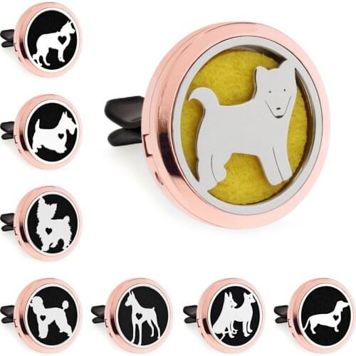 Rose Gold Color Dogs 30mm Magnet Open Essential Oil Car Vent Clip Perfume Diffuser Locket Free 10 Pads
