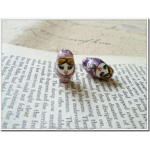 "The Russian Dolls" Purple 20Pcs Handmade China Ceramic Porcelain Bead Pendants Jewelry Beads Findings Accessories