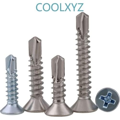 Stainless Steel Cross Countersunk Flat Head Drill Tail Self Tapping Screw KA Hardened Phillips Self Drilling Screws 10pcs