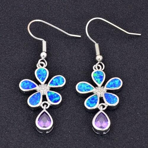 Wholesale & Retail Fashion Fine Pink/Blue Fire Opal Earrings with Cubic Zirconia Stone 925 Sterling Sliver Jewelry EAL152503