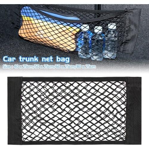 Car Back Rear Trunk Seat Elastic String Net Magic Sticker Mesh Storage Bag Pocket Cage Auto Organizer Seat Back Bag
