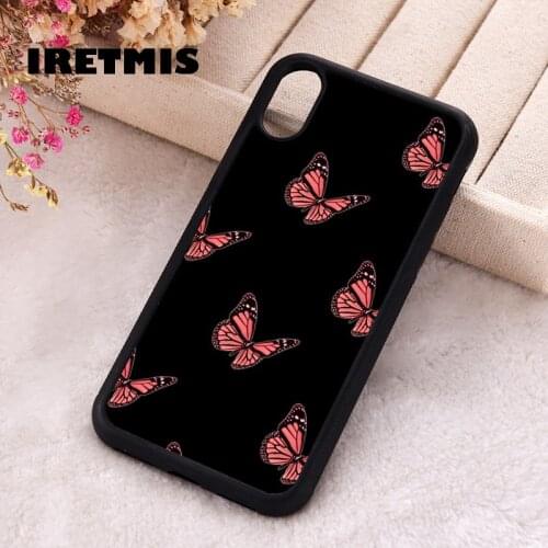 Iretmis 5 5S SE 2020 phone cover cases for iphone 6 6S 7 8 Plus X Xs XR 11 12 Mini Pro Max Silicone TPU pink aesthetic butterfly