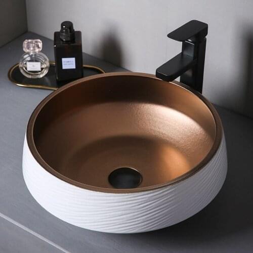Light luxury wind white platform basin metal glaze ceramic washsingle basin creative circular toilet wash houseBathroom