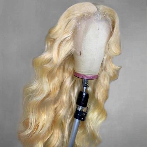 Blonde Color Remy Body Wave Transparent Lace Front Human Hair Wig Middle Ratio For Woman With Baby Hair Adjustable Strap