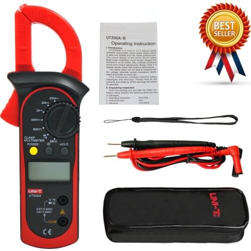 UNI-T UT200A Professional Digital Clamp Meter Ohm DMM DC AC Voltmeter AC Ammeter Resistance Testers With Backlight