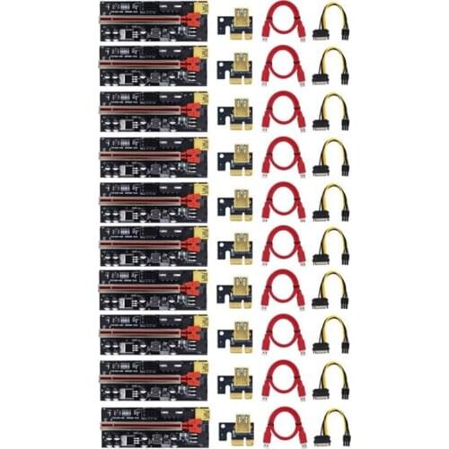 HOT-PCIE Riser Card VER009C PLUS PCI-E Riser 1X to 16X PCI Express Adapter Card with USB3.0 SATA 15Pin Power Cable