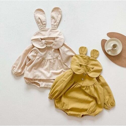 Spring Newborn Baby Clothes Cute Bunny Ears Infant Girls Bodysuit Long Sleeve Baby Boys Jumpsuit Outfit