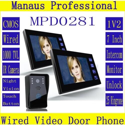 7" Video Door Phone Intercom Doorbell with 1pcs 1000TVL Outdoor Security CCTV Camera + 2pcs Home Security Indoor Monitor D281a