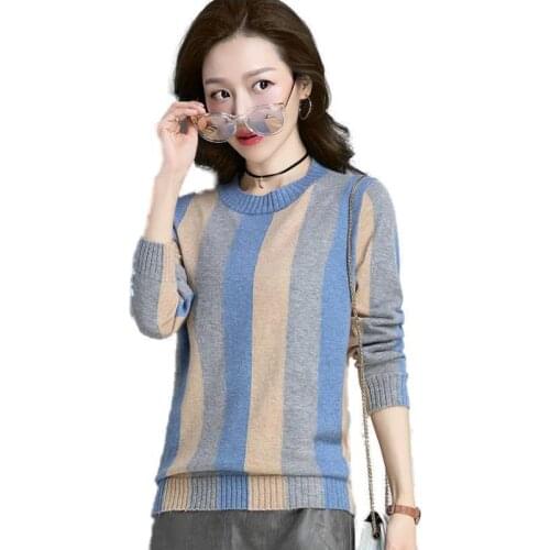 Knit Womens Pullover Loose Spring And Autumn Bottoming Striped Long-Sleeved Thin Sweater
