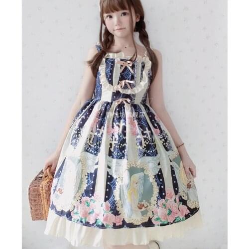 Japanese Mori Girl Loli JSK Spaghetti Strap Dress LolitaMid-Length Kawaii Girl Cos JSK Tea Party Dress