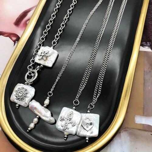 Baroque Pearls Jewelry Irregular Alloy Cross Heartcut Star Flower Necklace Pendant Accessories