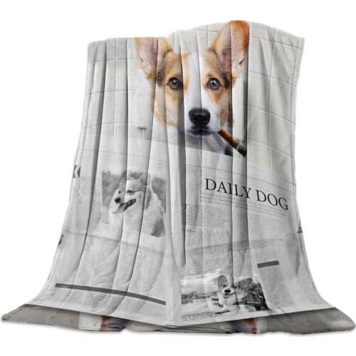 Animal Corgi Reading Newspaper Funny Throw Blanket Warm Microfiber Blanket Bedroom Sofa Supplies Blankets for Beds