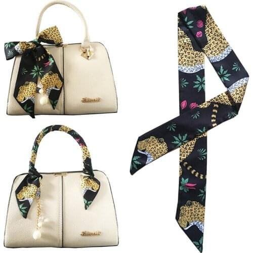 Bag Scarf 2019 New Brand Small Silk Scarf For Women Floral Leaf Fruit Print Patchwork Head Scarf Handle Bag Ribbons Long Scarves