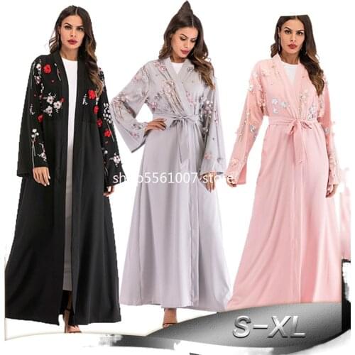 Floral Abaya Kimono Cardigan Dubai Kaftan Muslim Hijab Dress Turkish Islamic Clothing Abayas For Women Oman Djelaba Femme 2021