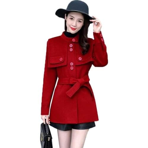 Autumn Winter Woolen Coat Womens New Korean Fashion Elegant Woolen Outwear Ladies Casual Thick Warm Wool Coats Jacket R647
