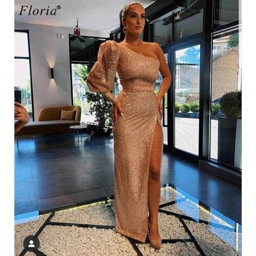 Plus Size Glitter One Shoulder Prom Dresses Mermaid Arabic Cocktail Dresses Party вечерние платья Woman Pageant Gowns Robe Femme