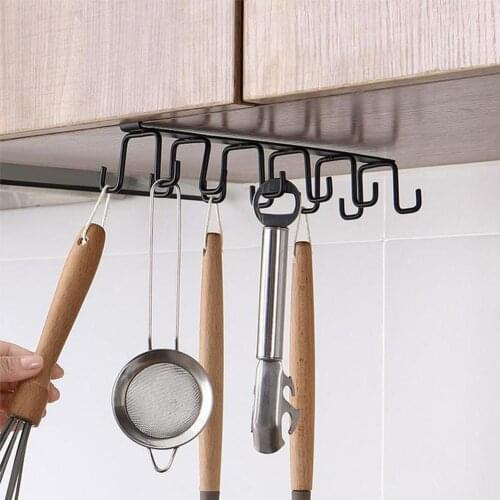 1pcs Kitchen Double-row Storage Iron Rack Punch-Free Cup Storage Home Hanger Hanging Shelf Kitchen Multifunction Accessorie Y1Y9