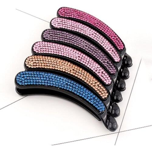 1 Pc Random Female Bath Long Hairpin Jewelry Hair Crab Women Fashion Black Clips With Colorful Crystal Rhinestone Pearl Inlayed