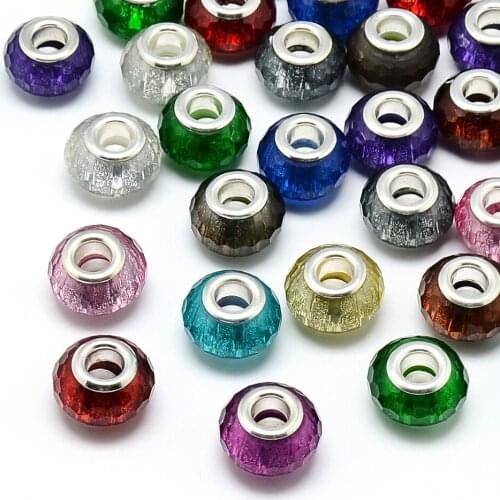 100pcs Resin European Beads Large Hole Rondelle Faceted Bead for DIY Bracelet Necklace Earring Jewelry Making 13.5~14.5x9mm