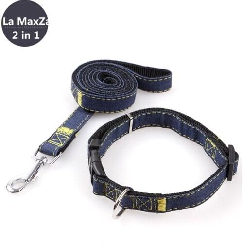 2020 New Pets Use Dog Collar Leads Sets Strong Jeans Made Leads Collar Leashes Cat Outdoor Walking Pet Product Supplier 4 Color