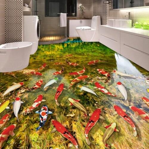 HD River Carp Nature 3D Flooring Wallpaper Bathroom Kitchen Wear Non-slip Waterproof Thickened Self-adhesive 3D Mural Wall Paper