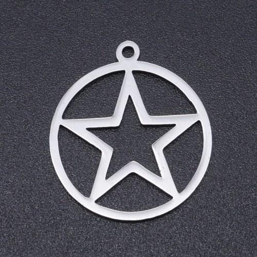 5pcs/lot 100% Stainless Steel Star Round Charms Wholesale Never Tarnish Jewelry Making Charms Top Quality