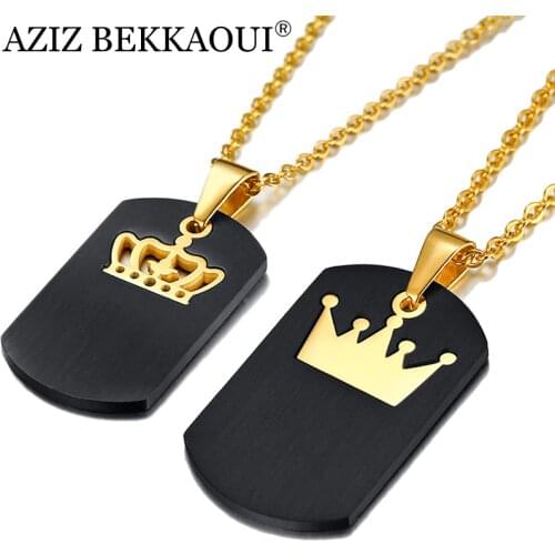 AZIZ BEKKAOUI Fashion Logo Crown Stainless Steel Couple Necklaces Engraving Tag Pendant Necklace Luxury Gift Dropshipping