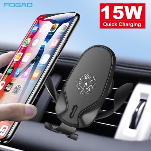 FDGAO 15W Wireless Car Charger Mount for iPhone XS XR X 8 11 Samsung S20 S10 Xiaomi Mi 10 Qi Fast Charging Gravity Phone Holder