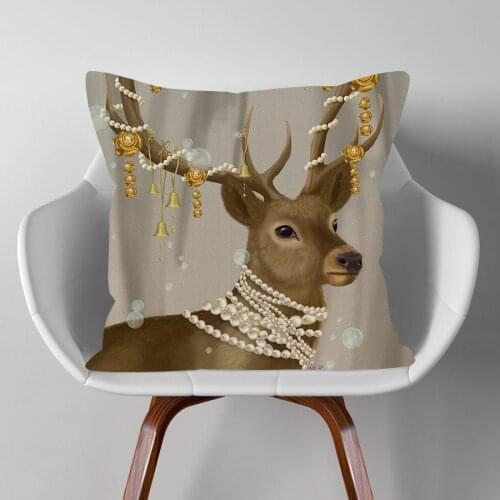 European Vintage Fashion Animals Portrait Cushion Covers Fox Deer Tiger Rabbit Badger Sheep Art Pillow Case