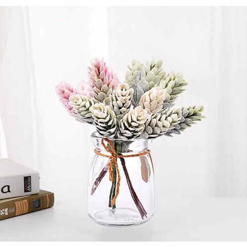 6 Heads Artificial Flowers Pine Cone Bouquet Pineapple Grass Fake Plant for Home Wedding Christmas Decoration Garden Decor