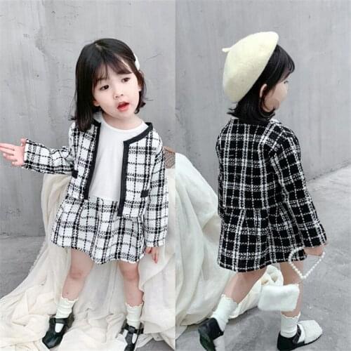 2019 Baby Girl Fashion Plaid Clothing Set Jacket+Dress,Girls Kids Elegant Spring Autumn Clothes Suits Children Outfit