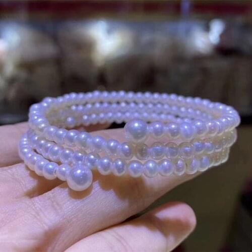Hot sell romantic wedding multi rows all high luster natural white real pearl bangle women luxury bracelet female trendy