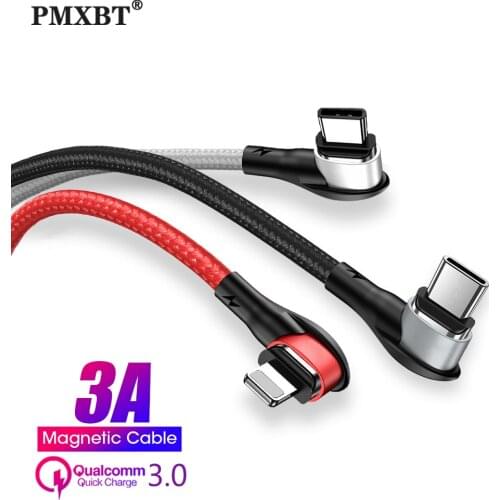 Magnetic USB Cable Micro USB Type C Adapter Cord 90 Degree Elbow Fast Charger Led Light Data Cable For iPhone 11 X 8 Samsung A70