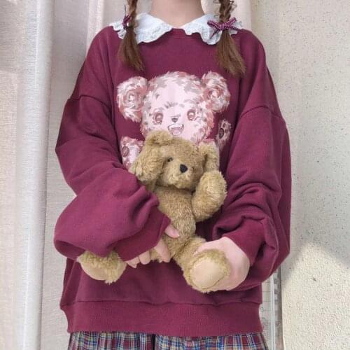 Deeptown Cute Hoodie Winter 2020 Fashion Kawaii Hoodie Women Long Sleeve Print Red Tops Plus Velvet Warm Casual Pullover Women