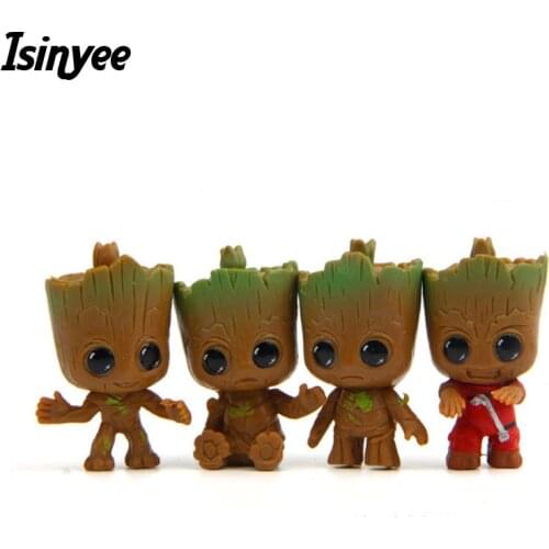 Fashion Cute Groot Maceta Keychain For Men Women PVC Anime Silver Key Chains Metal Key Ring Holder 2018 Summer Jewelry