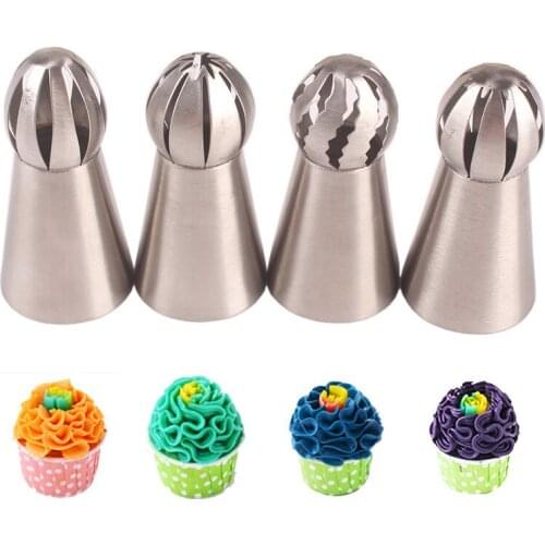 4pcs Sphere Ball Shape Icing Piping Nozzles For Decorating Cakes Flower Cream Pastry Tips Cupcake Cake Decorating Tools