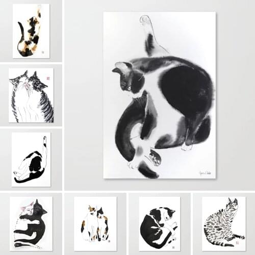Canvas Prints Paintings Wall Art Black White Ink Poster Modular Animal Pictures For Corridor Modern Classic Home Decor No Frame