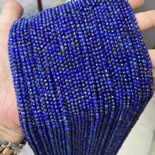 Natural Seed Stone 2mm 3mm Faceted Cutting Tiny Loose Round Blue Lapis Lazuli Beads for Jewelry Making