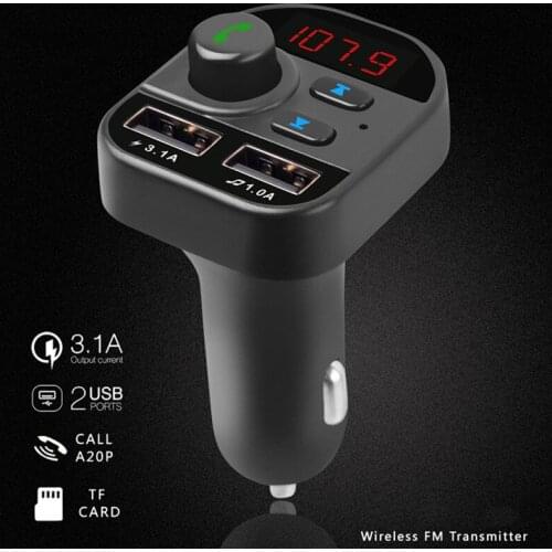 New Dual USB Bluetooth 5.0 Car Charger FM Transmitter Receiver Multi-Function Hands-Free Calling TF Card Black Music Player