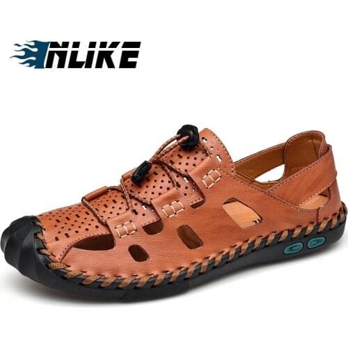 Casual Big Size Soft Sandals Genuine Leather Men Shoes Summer New Man Sandals