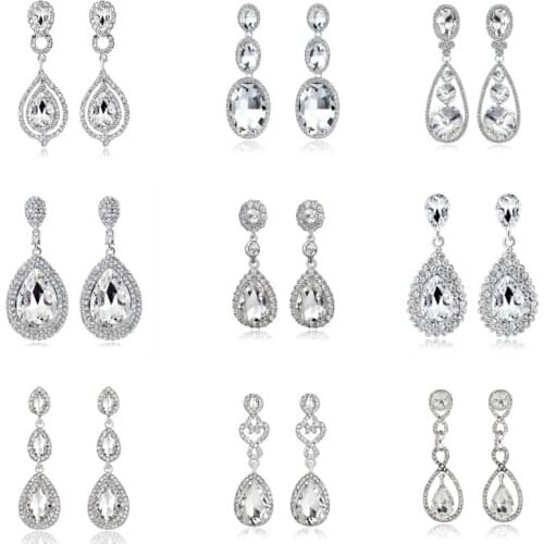 Clear Crystal Bridal Wedding Drop Earrings for Women Large Teardrop Dangle Earrings Party Prom Jewelry Accessories Gift
