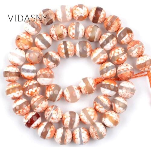 Natural Brown Facted Tibetan Dzi Stripe Agates Loose Spacer Stone Beads For Jewelry Making Handmade Bracelets Diy Jewellery 15"
