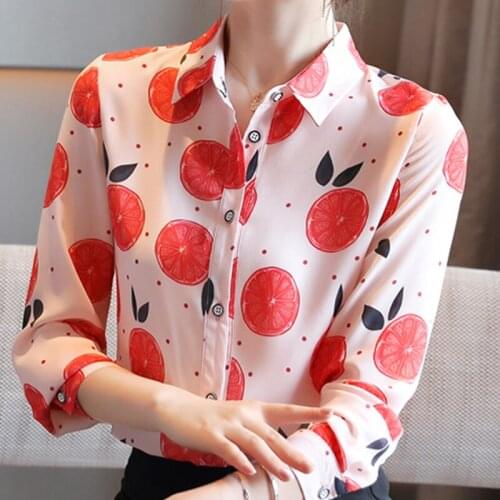 Long Sleeve Print Chiffon Blouse Shirt Blusas Mujer De Moda 2021 Blouse Women Turn Down Collar Office Blouse Women Blouses D449