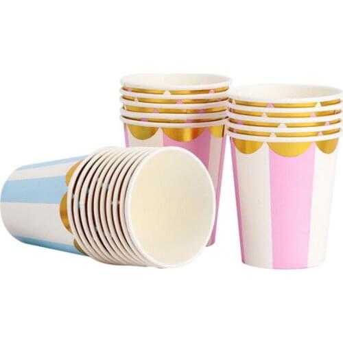 Gold Striped Thickened Paper Cup Children Birthday Party Decorations Kids Party Supplies Cups Disposable Tableware Set Cute Cups