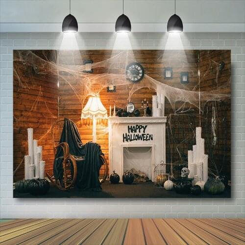 Ghost Fireplace Halloween Background Kids Child Photography Armchair House Pumpkin Backdrop Birthday Baby WallPaper Photostudio