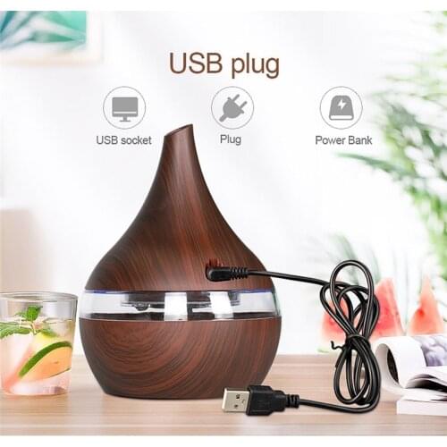 ELOOLE 300ML Ultrasonic Air Humidifier Wood Grain USB Aromatherapy Oil Essential Diffuser With LED Light Mist Maker Fogger